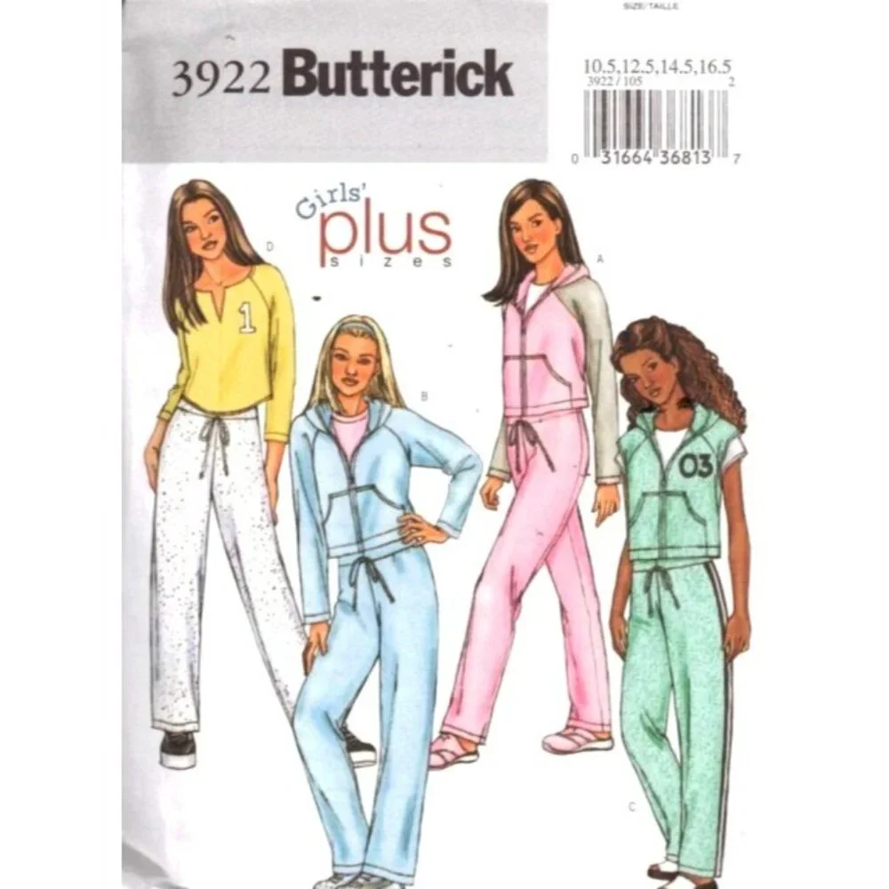 Butterick Sewing Pattern 3922 Girls Plus Jacket‎ Vest Top Pants Size 7-14
